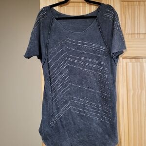 Gray Studded Women's Top With Bling. Loose Fitting